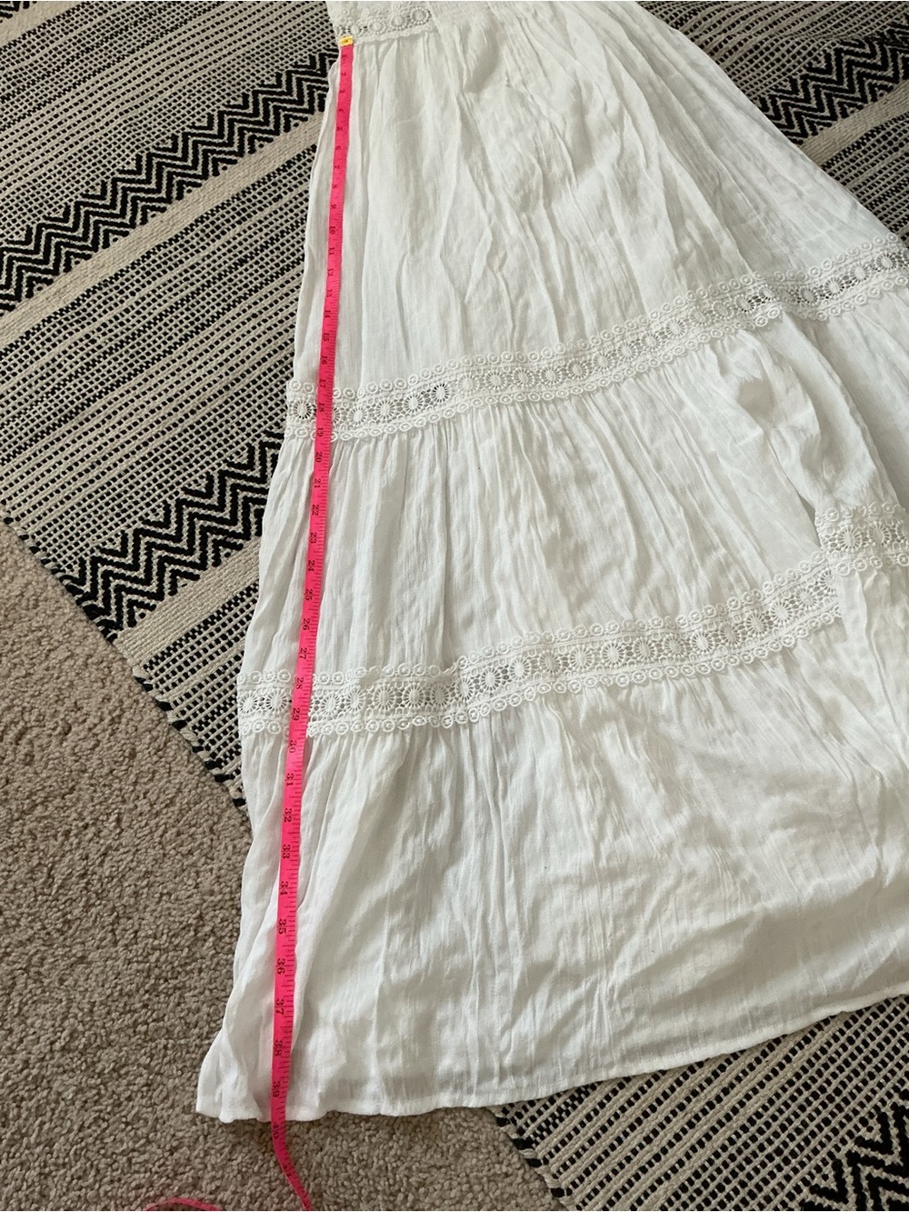 Lulu's White V-Neck Maxi Dress with Lace Trim - Picture 6 of 6